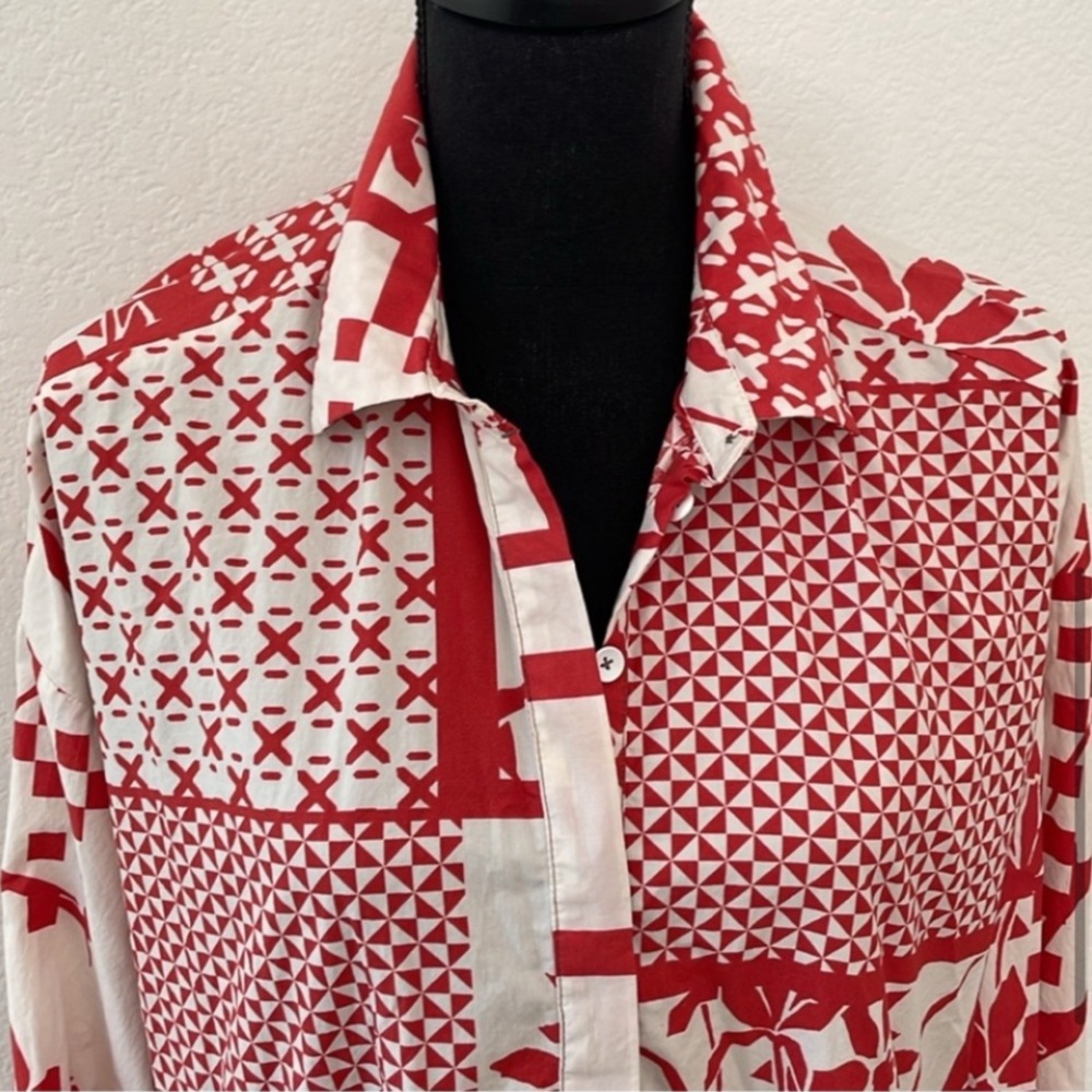 Maeve Anthropologie Red White Shirt Dress size M perfect vacation/lunch/party - Picture 3 of 5